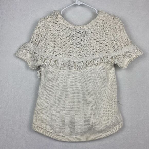 Anthropologie Sweater Womens Small Ivory Cream V Neck Short Sleeve Knit - Picture 2 of 9